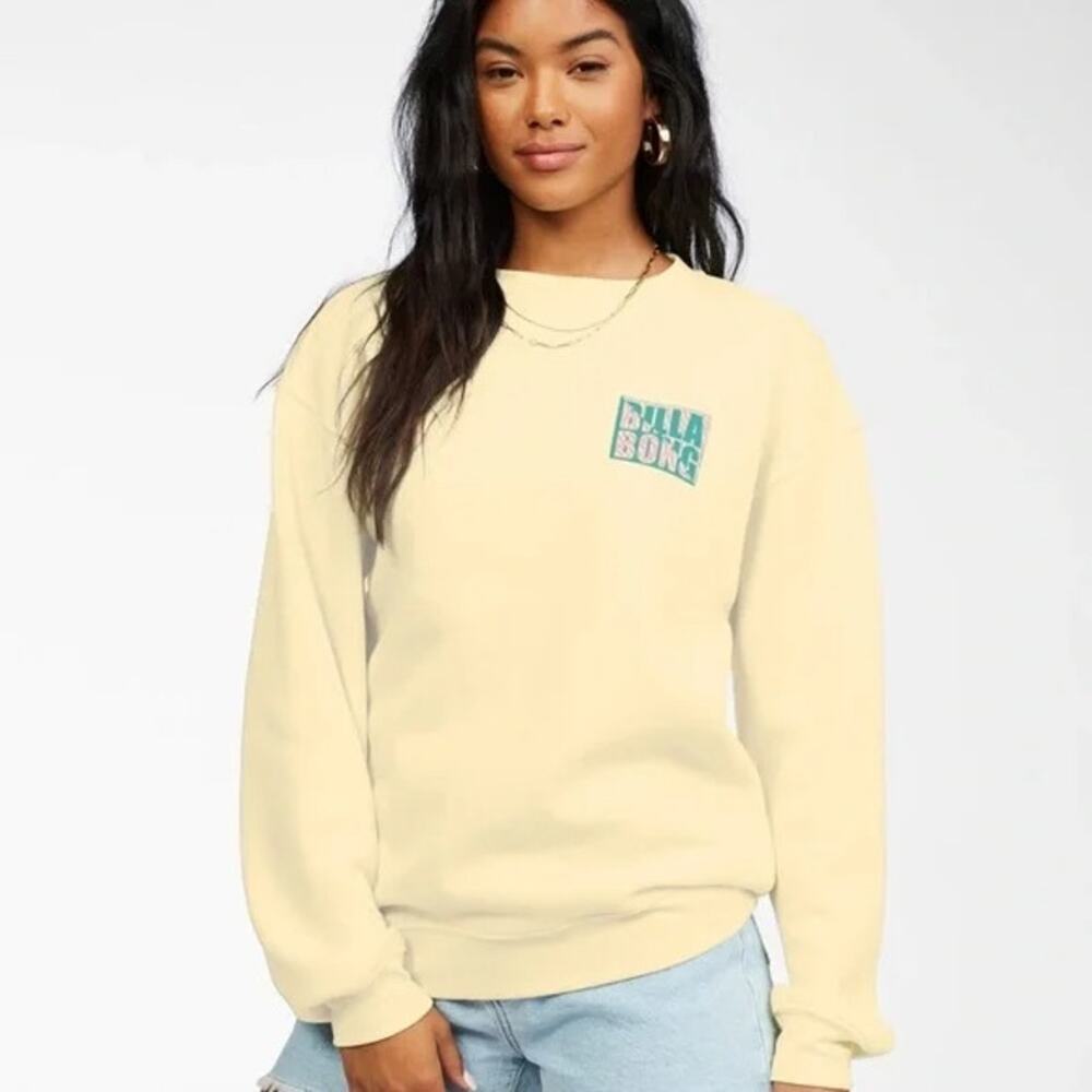 Billabong Women's Pale Yellow Tropic Shore Fleece Sweatshirt Size Small